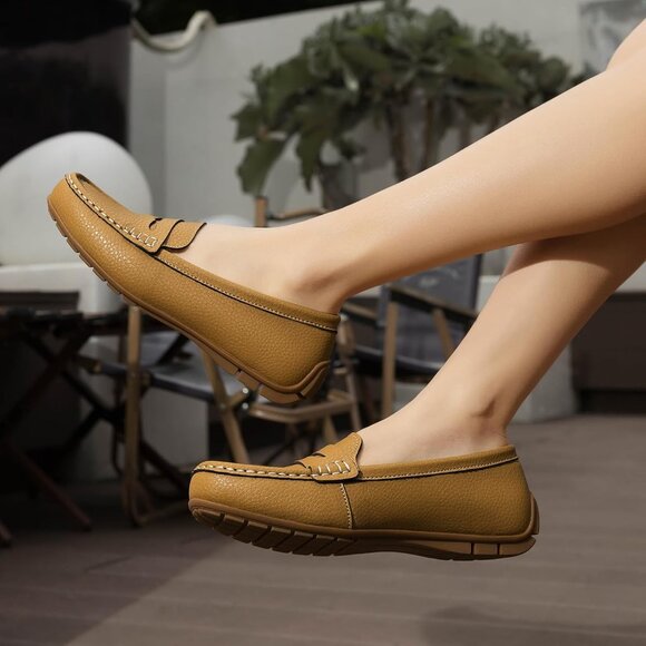 Kordal Women's Brown Leather Comfortable & Lightweight Penny Loafers Flats - Picture 6 of 9